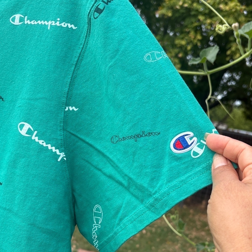 Champion Teal Logo Pattern Men's T-Shirt - Picture 4 of 6